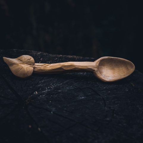 WOODEN CARVED SPOON, LIME LEAF