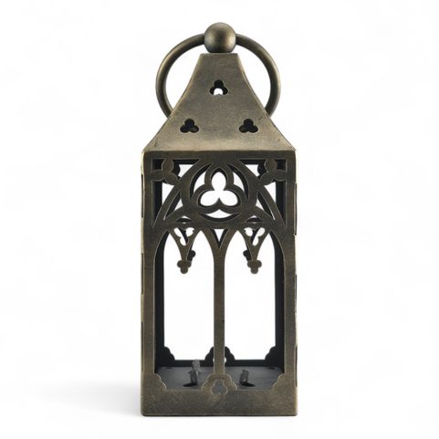 MITTELALTERLICHES WINDLICHT - GOTIKA, KERZENHALTER FÜR TEELICHTER, GOLD