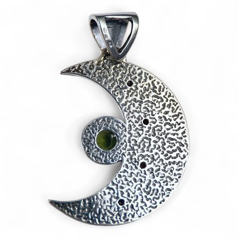LUNA PENDANT, MOLDAVITE AND GARNET, SILVER 925 11G