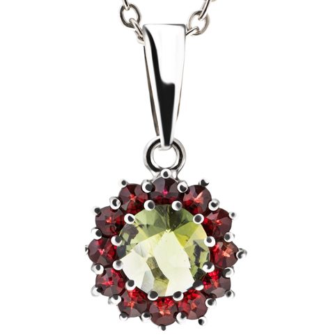 MILA, PENDANT, CZECH MOLDAVITE, GARNET, SILVER 925