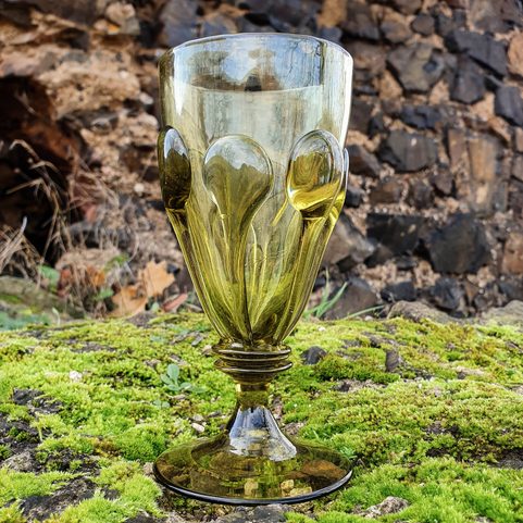 PERCHTA, BOHEMIAN MEDIEVAL GOBLET, GREEN FOREST GLASS