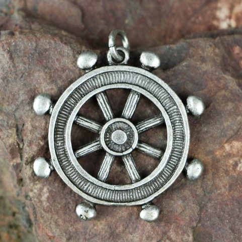 STEERING WHEEL, MASSIVE ZINC PENDANT, ANTIQUE SILVER