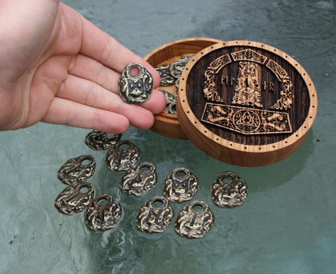 AMULET RUNES - FUTHARK AND BOX, SET, ZINC