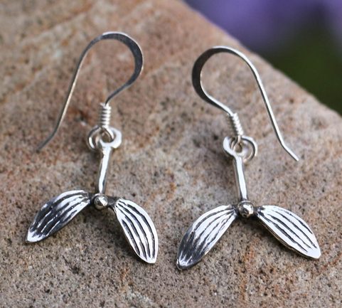 DRUID MISTLETOE, EARRINGS, SILVER