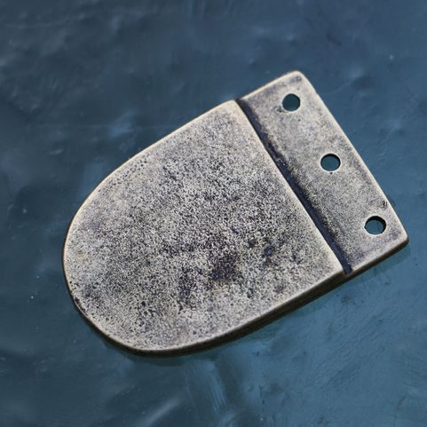 VIKING STRAP END FOR BELTS, HAITHABU, ZINC - ANTIQUE BRASS