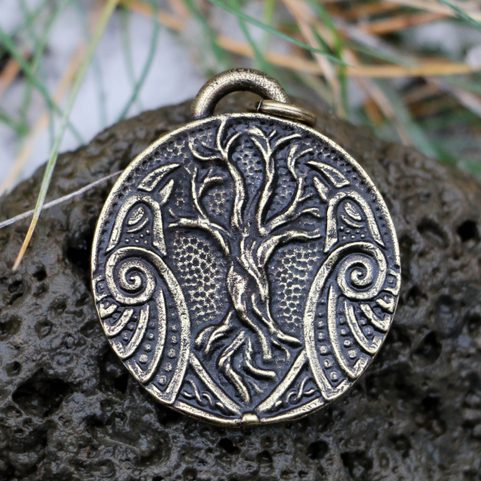 HUGINN AND MUNINN, VIKING TALISMAN, ZINC ANTIQUE BRASS