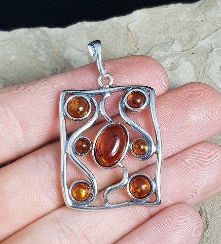 ANKA, PENDANT, BALTIC AMBER, STERLING SILVER