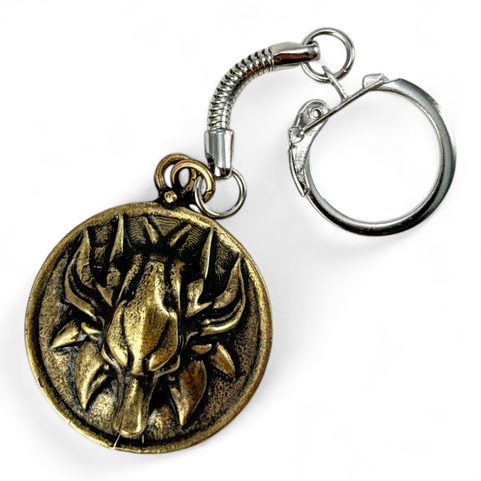 SLAVIC WOLF AMULET, KEY RING ZINC OLD BRASS