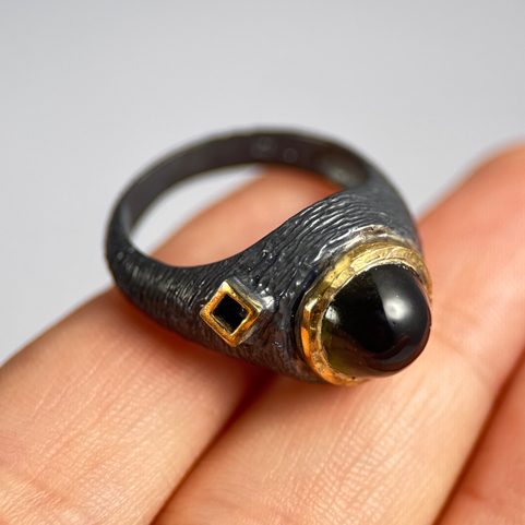 BOHEMIA, BAGUE DE LUXE EN ARGENT AVEC MOLDAVITE TCHÈQUE