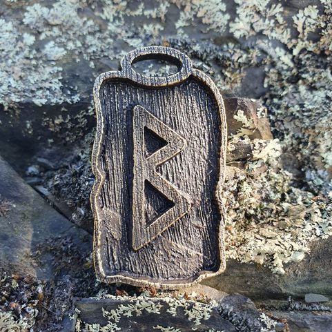BERKANO - RUNE PENDANT, ZINC ANT. BRASS