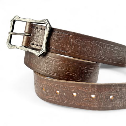 THUNDERBIRD, BROWN LEATHER BELT WITH FORGED BUCKLE