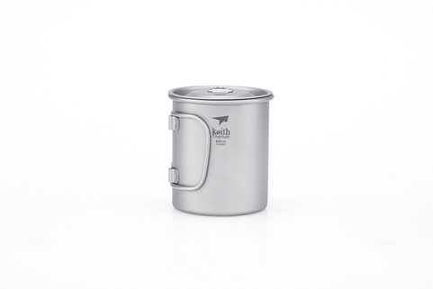 TI3201 SINGLE-WALL TITANIUM MUG WITH FOLDING HANDLE AND LID