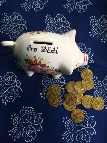 PIGGY BANK, TRADITIONAL CZECH HANDPAINTED CERAMICS