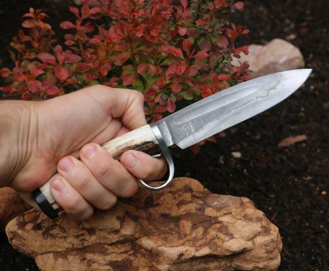 ALASKA BOWIE KNIFE WITH ANTLER, HAMON HARDENING