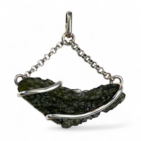 QUASAR, MOLDAVITE PENDENTIF, ARGENT 925/1000