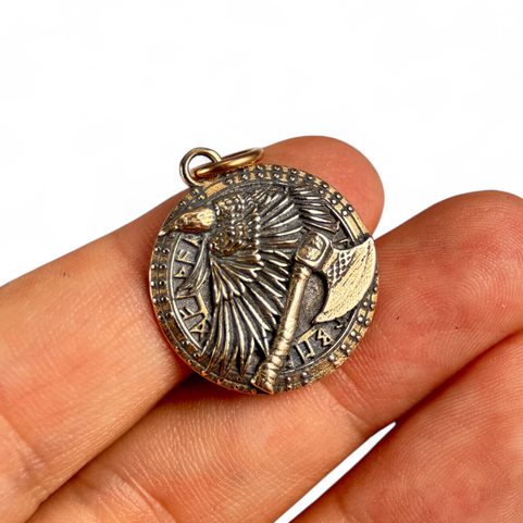 TO VALHALLA! VIKING BATTLE AMULET, BRONZE