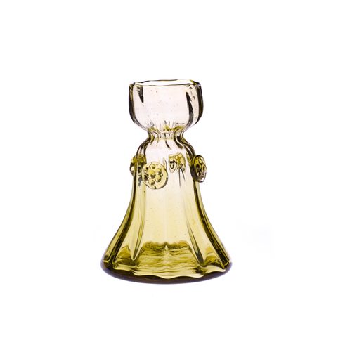 CANDLESTICK, GREEN GLASS