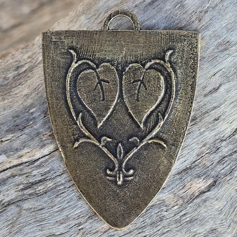 LORDS OF TALMBERK, MEDIEVAL SHIELD, PENDANT, OLD BRASS