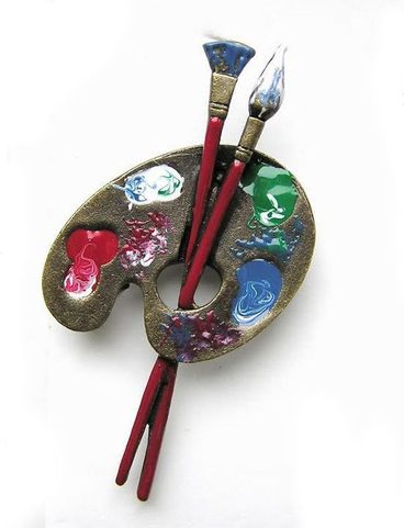 PAINTING COLOR PALLETE, COSTUME BROOCH