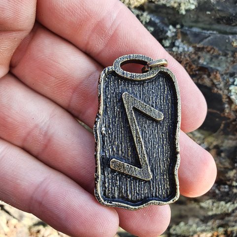 IHWAZ - RUNE PENDANT, ANTIQUE BRASS