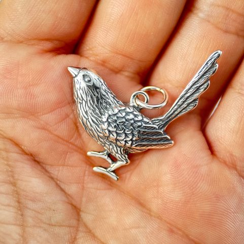 GREAT TIT BIRD, SILVER PENDANT