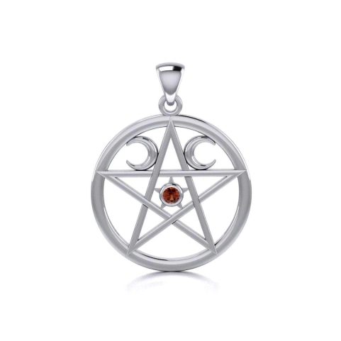 SILVER WICCAN PENTACLE WITH GARNET