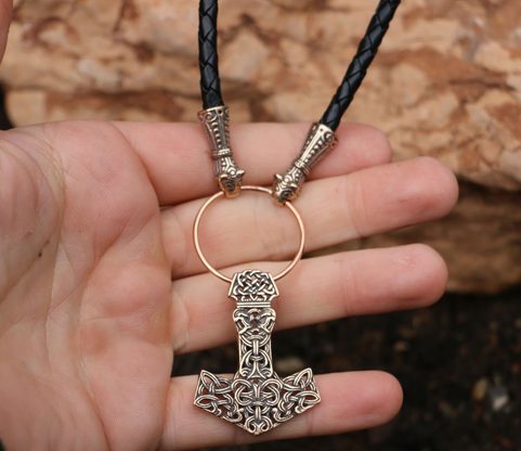 THOR'S HAMMER LEATHER BOLO, BRONZE