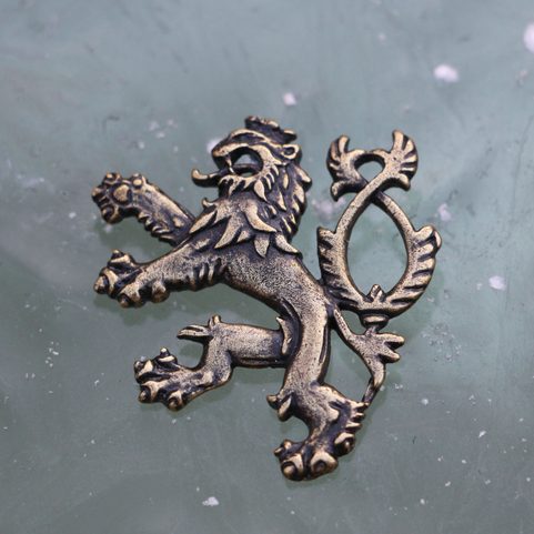 HERALDIC TWO-TAILED LION, PENDANT, BRASS PLATED