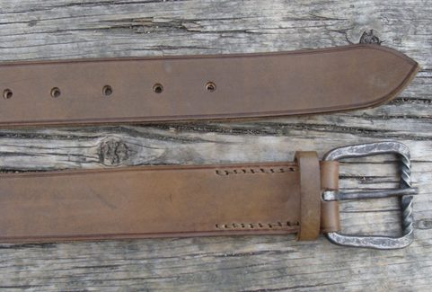 LEATHER BELT WITH RECTANGULAR FORGED BELT BUCKLE