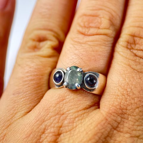 CITTADELLA, SILVER RING - LABRADORITE AND IOLITE, AG 925/1000