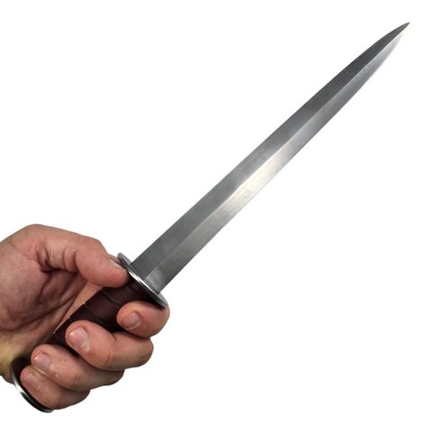 RONDEL OR BOLLOCK DAGGER PRAGA, 14TH CENTURY, BLUNT REPLICA, BROWN