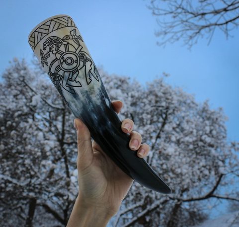 HUGINN AND MUNINN, VENDEL DRINKING HORN