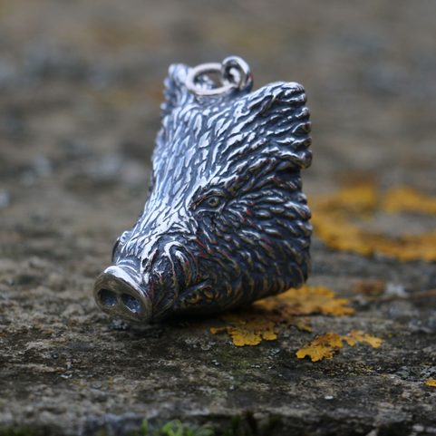 BOAR, MASSIVE SILVER PENDANT