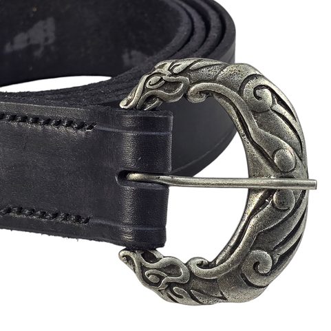 VIKING LEATHER BELT WOLF BORRE, BLACK