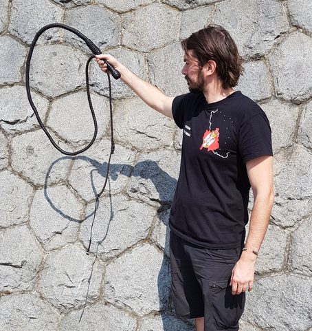 LEATHER COW WHIP, BLACK