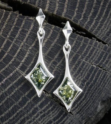 JASNA, AMBER, EARRINGS, GREEN, STERLING SILVER