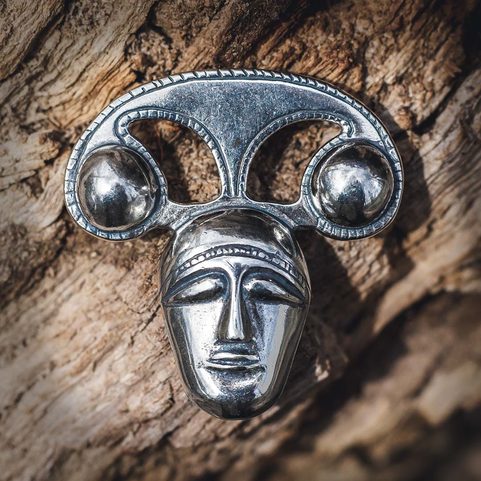 CELTIC HEAD PENDANT, LA TENE ART STYLE, STERLING SILVER