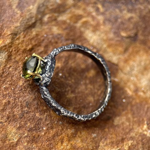 KRUMAU, MOLDAVITE, SILVER RING, AG 925/1000