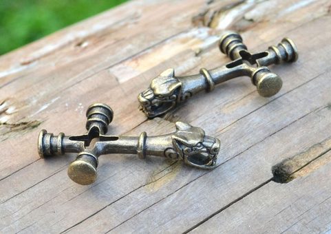 WOLF CROSS, ICELANDIC VIKING PENDANT, BRASS COLOUR
