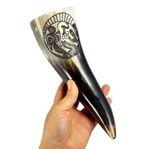 BOAR, ENGRAVED CELTIC DRINKING HORN