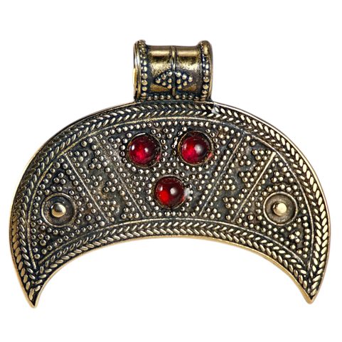 LUNITSA, CRESCENT MOON, FERTILITY PENDANT, BRONZE, GARNETS