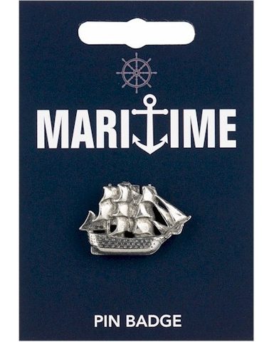 ANSTECKPLAKETTE MIT EINEM GROSSEN SEGELSCHIFF, ANSTECKNADEL