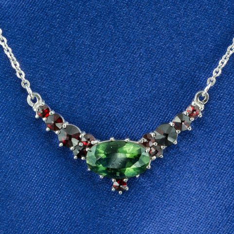 AILIS, SILVER NECKLACE, MOLDAVITE, GARNET