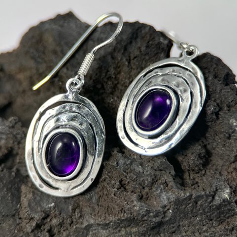 FOREST WELL, STERLING SILVER EARRINGS, AMETHYST