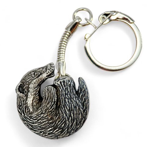 BADGER KEY RING, ZINC ANTIQUE SILVER