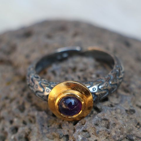 VIKING WEDDING RING, ORUPGÅRD, DENMARK, STERLING SILVER, AG 925, AMETHYST