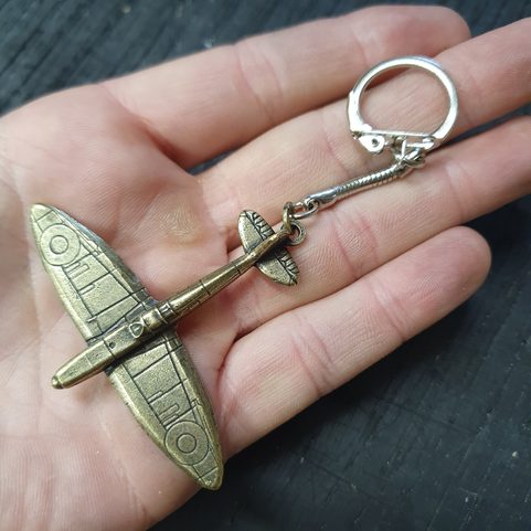 SUPERMARINE SPITFIRE KEY CHAIN, AIRCRAFT PENDANT, ANTIQUE BRASS