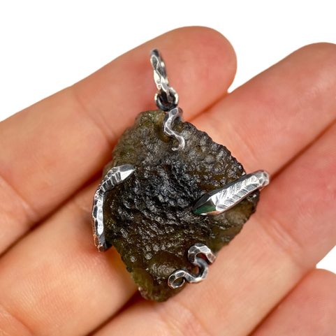 SERPENT, MOLDAVITE PENDANT, SILVER 925/1000