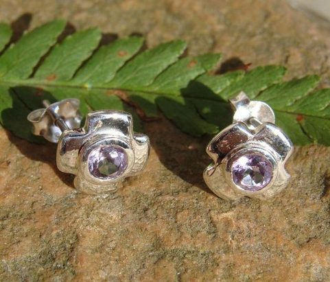 CROSS WITH AMETHYST, SILVER EARRINGS, AG 925