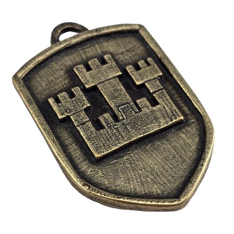 PRAGUE, ARMOIRIES MÉDIÉVALES DANS UN BOUCLIER, XIVE SIÈCLE, ZINC, LAITON ANCIEN